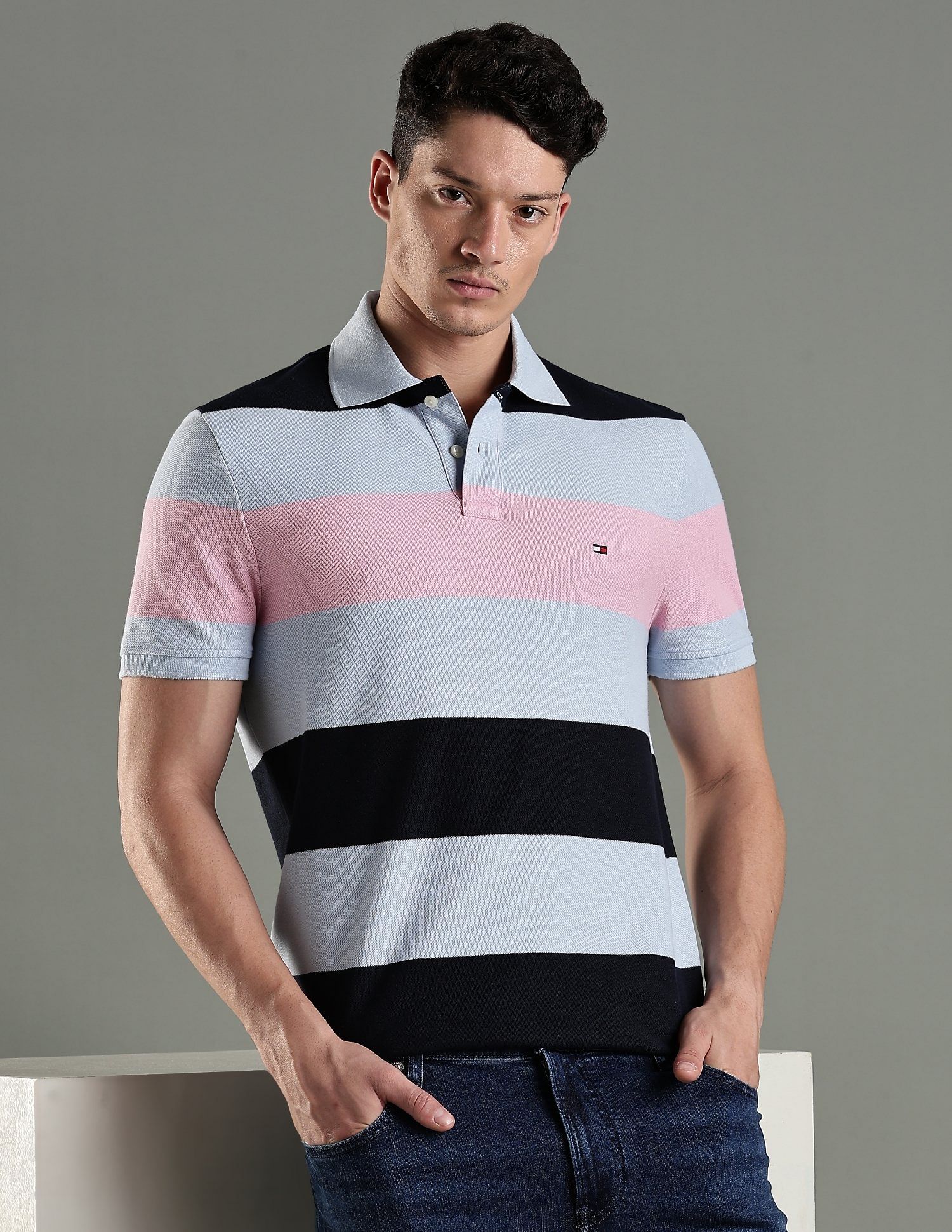 Tommy Hilfiger Striped Regular Fit Cotton Polo T-Shirt