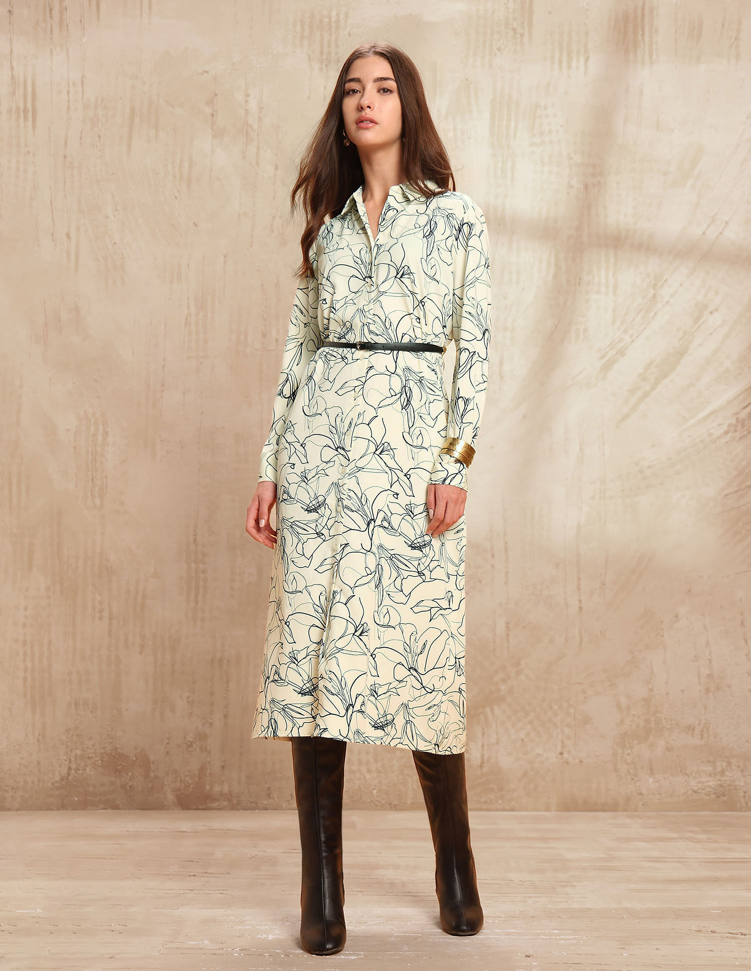U.S. Polo Assn. Women Abstract Printed Midi Shirt Dress