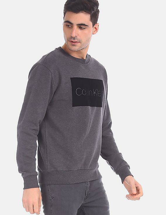 Buy Calvin Klein Men Dark Grey Crew Neck Block Logo Sweatshirt NNNOW