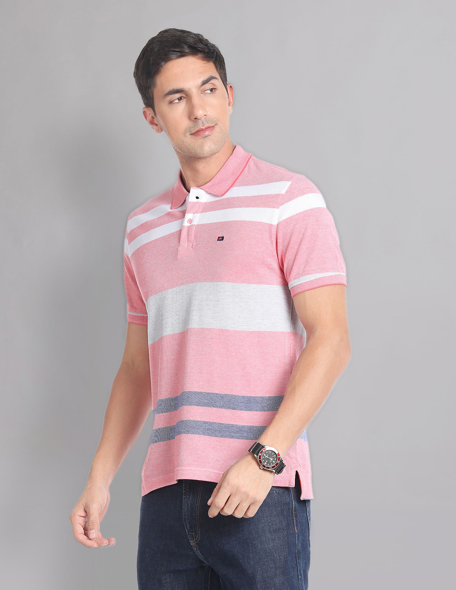 AD by Arvind Horizontal Stripe COOL-IT Real Deal Polo Shirt