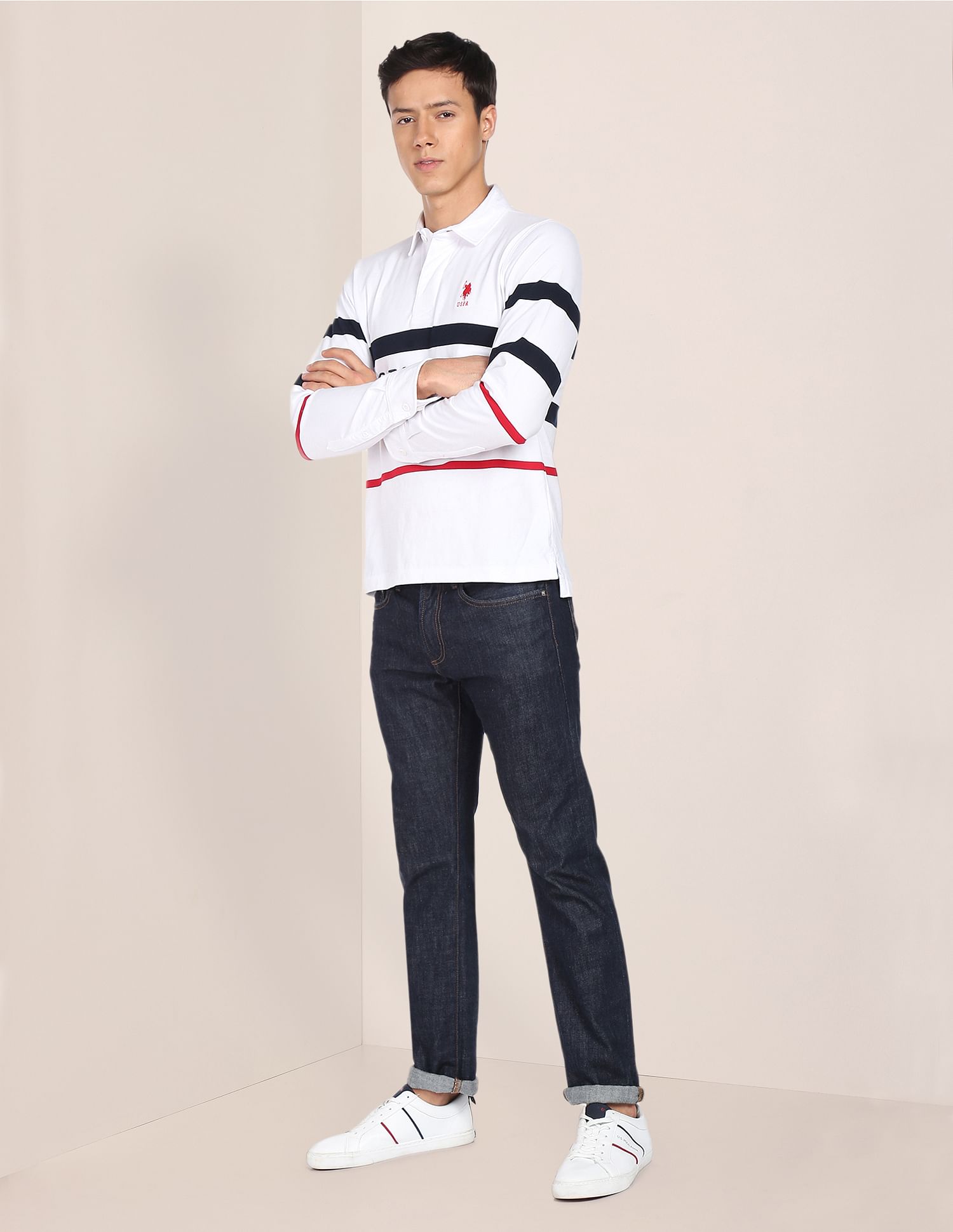 U.S. Polo Assn. Long Sleeve Horizontal Stripe Polo Shirt