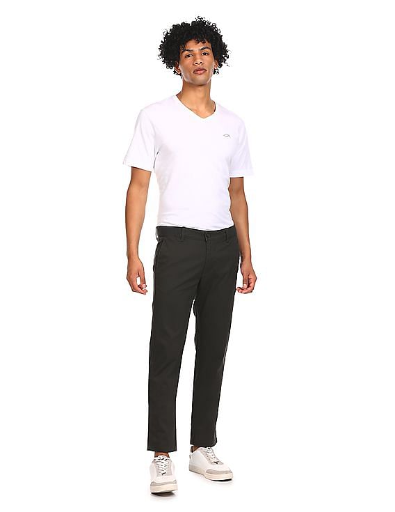 Arrow Sports Flat Front Solid Casual Trousers