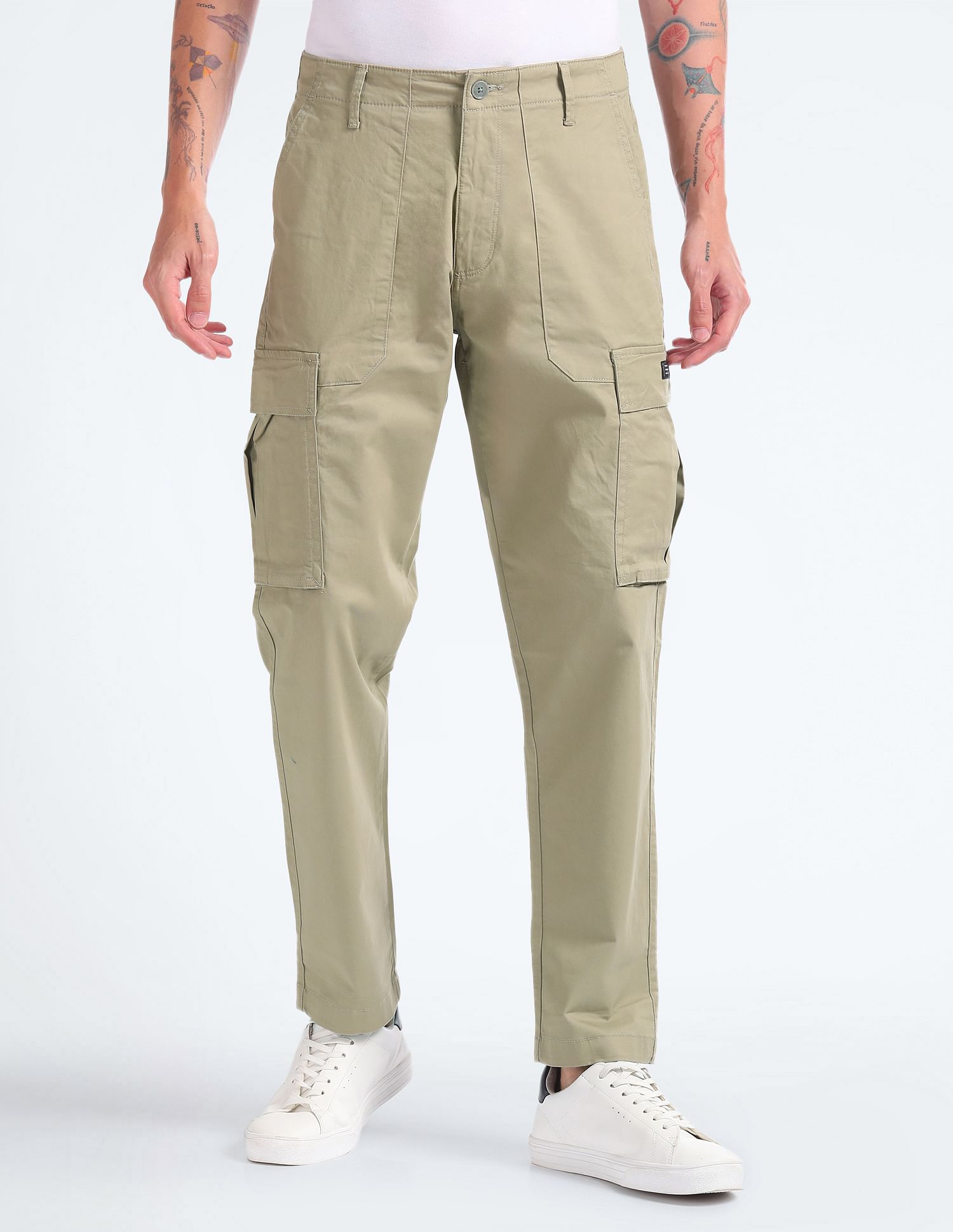 Flying Machine Mid Rise Solid Cargo Pants