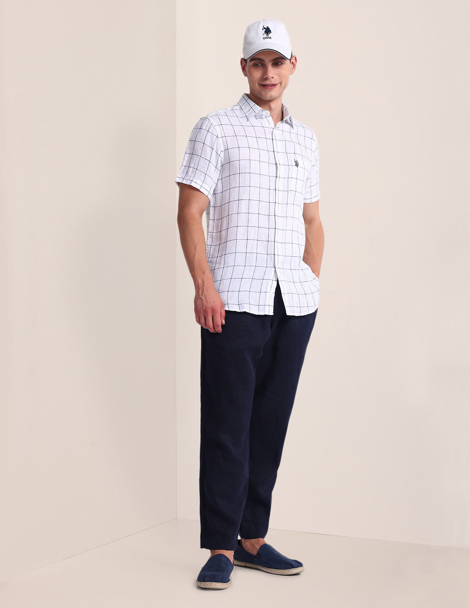 U.S. Polo Assn. Windowpane Check Tailored Fit Linen Shirt