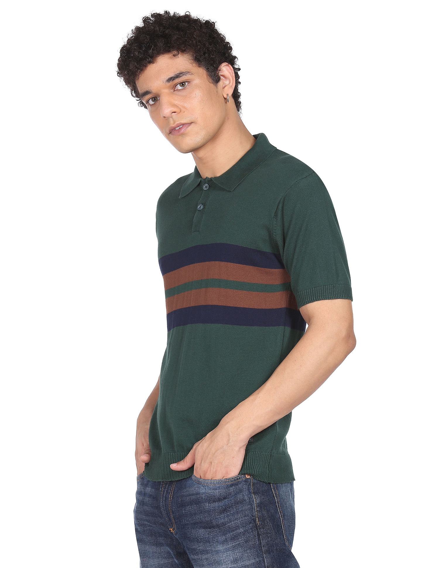 Flying Machine Cotton Horizontal Stripe Polo Shirt