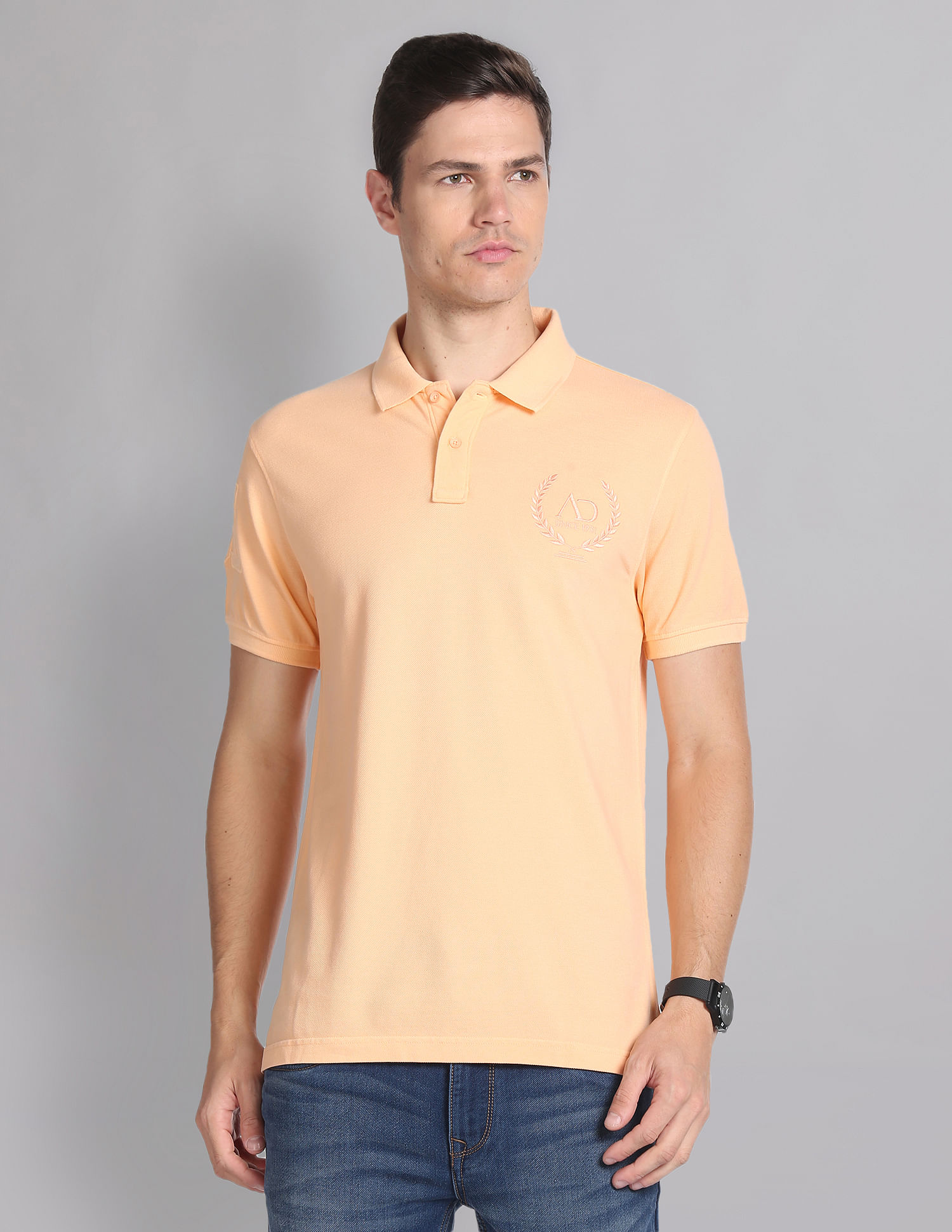 AD by Arvind Embroidered Logo Cotton Polo Shirt