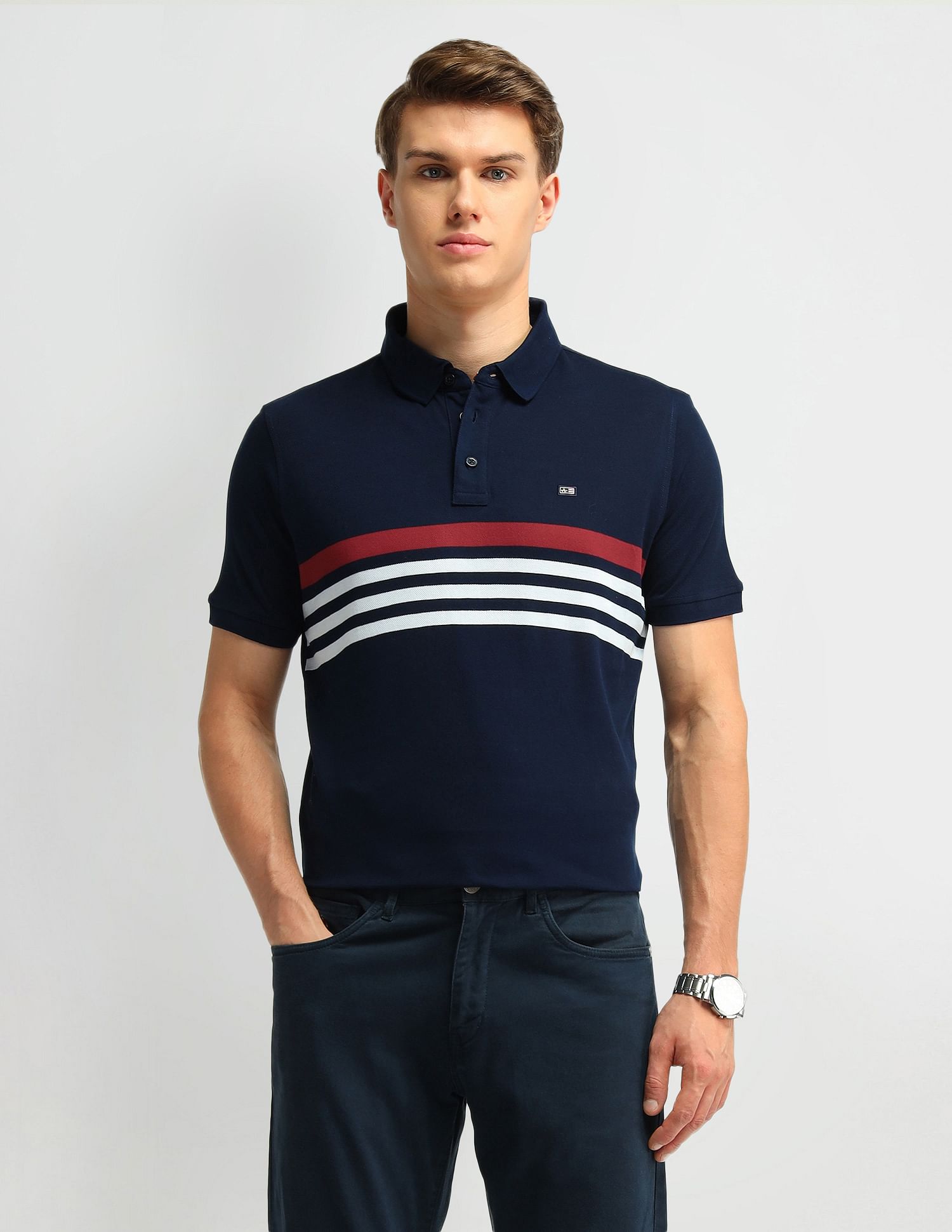 Arrow Sport Horizontal Striped Polo Collar Polo Shirt