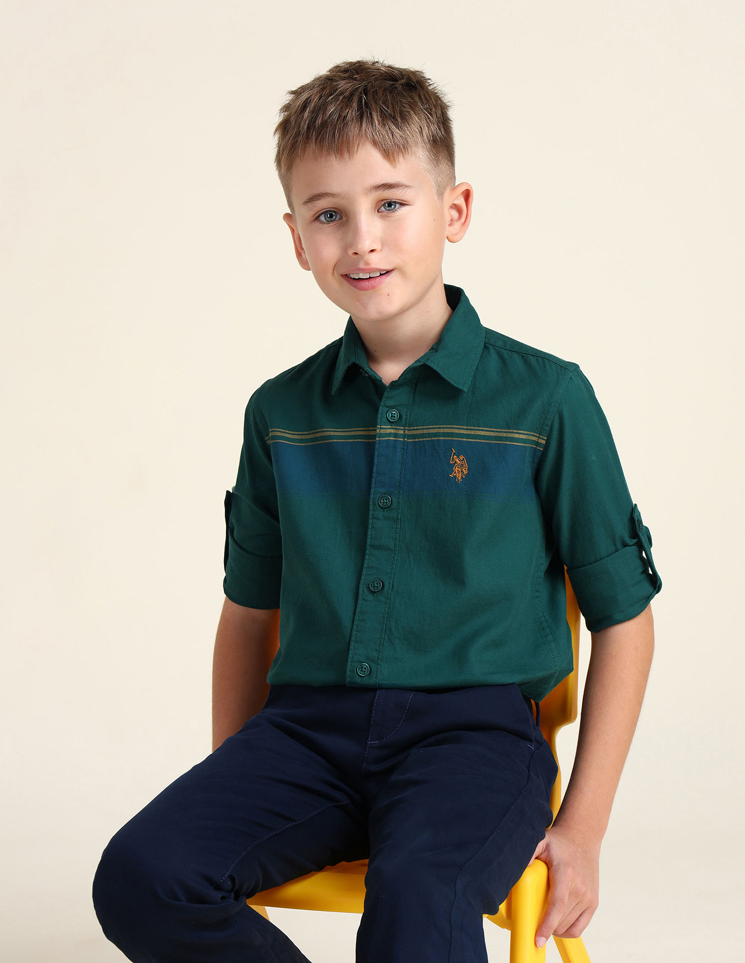 U.S. Polo Assn. Kids Boys Horizontal Striped Cotton Shirt