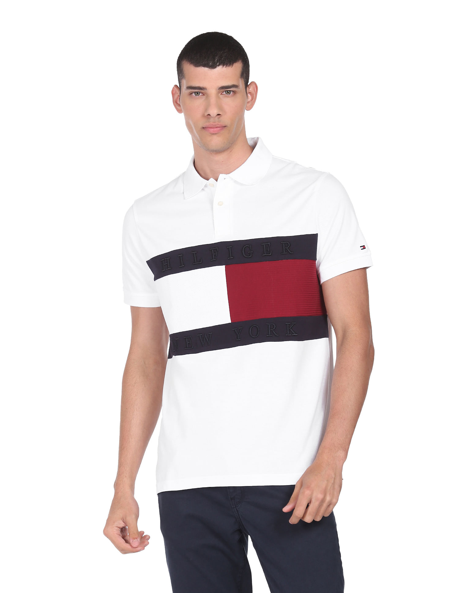 Buy Tommy Hilfiger Men White Structure Flag Organic Cotton