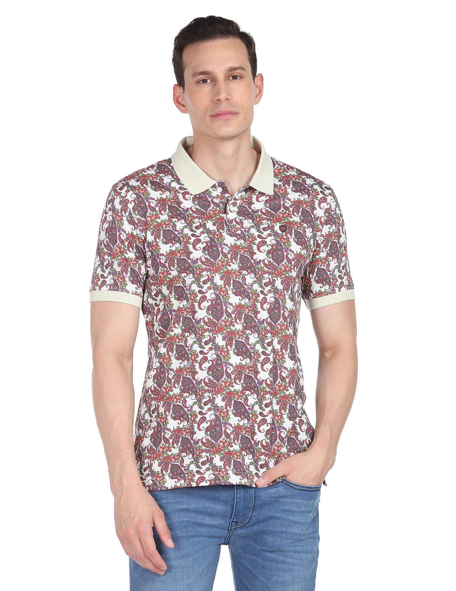 AD by Arvind Modern Floral Print Polo Shirt