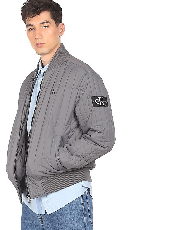 Buy Calvin Klein Men Fossil Grey Stand Collar Solid Puffer Jacket