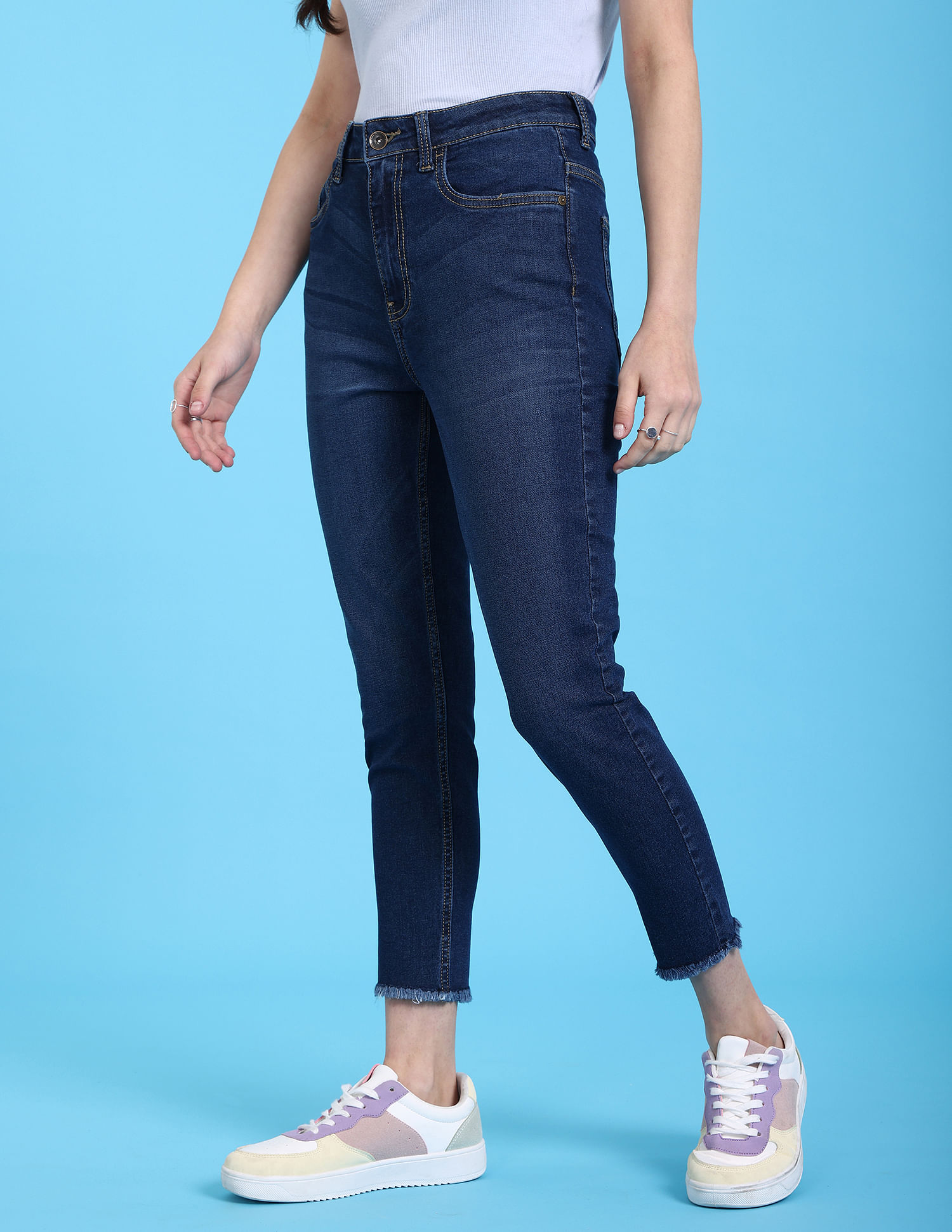 Flying Machine Women Victoria Skinny Fit Frayed Hems High Rise Jeans