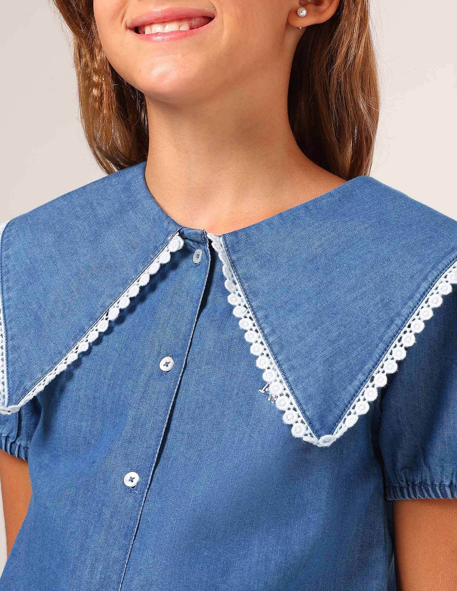 U.S. Polo Assn. Kids Girls Cape Collar Chambray Top