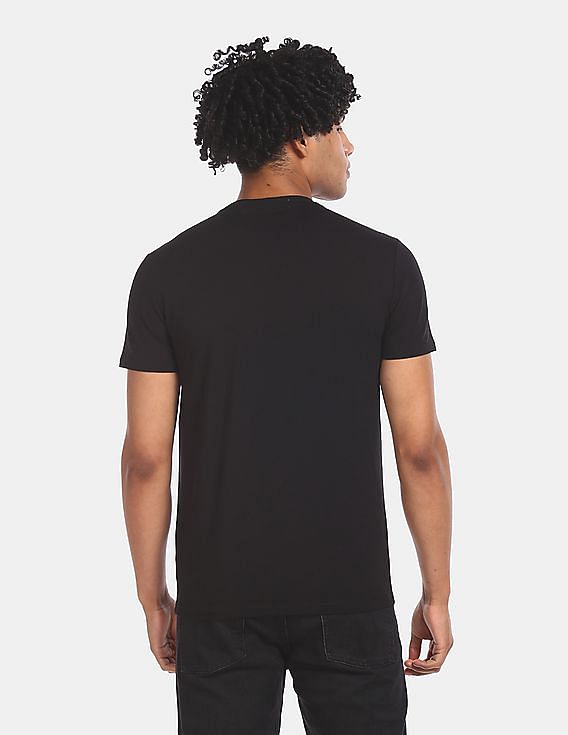 Calvin Klein Men Black Slim Fit Shiny Brand Logo T-Shirt