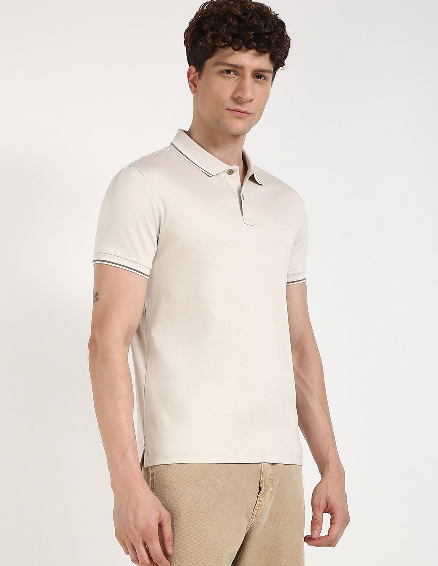 Calvin Klein Jeans Solid Regular-Fit Cotton Polo T-Shirt