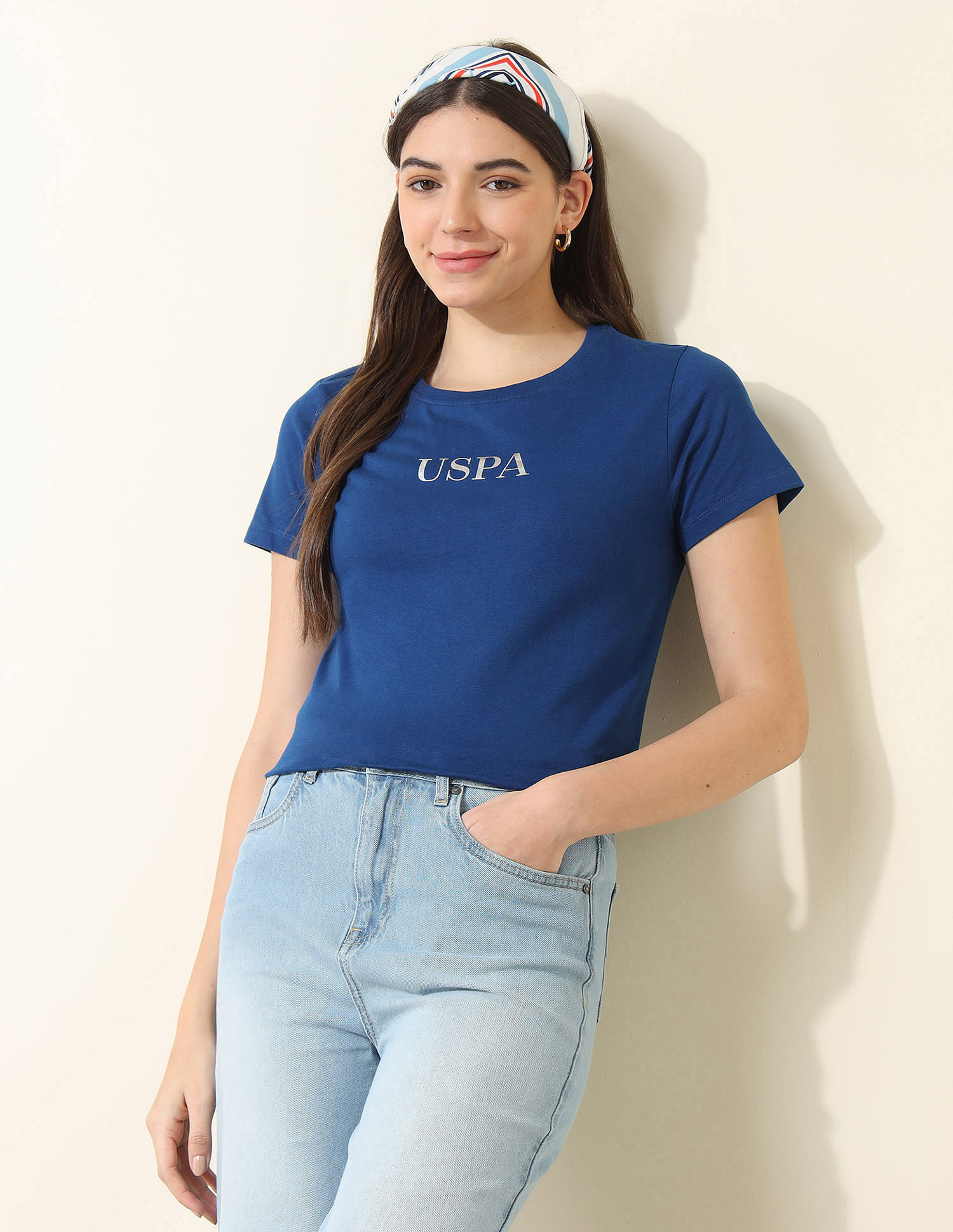 U.S. Polo Assn. Women Regular Fit Brand Printed T-Shirt
