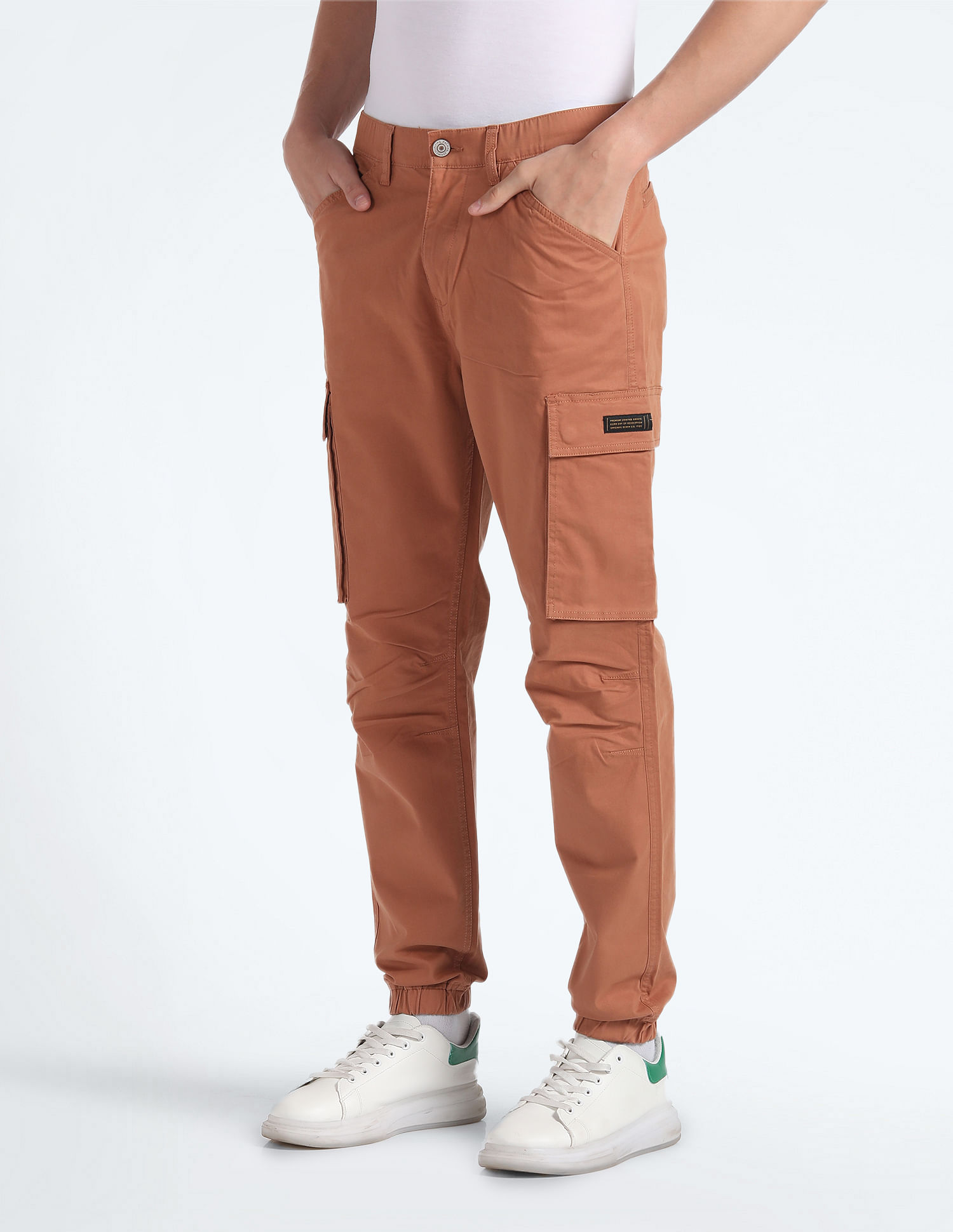 Twill Cargo Joggers for Men in Brown