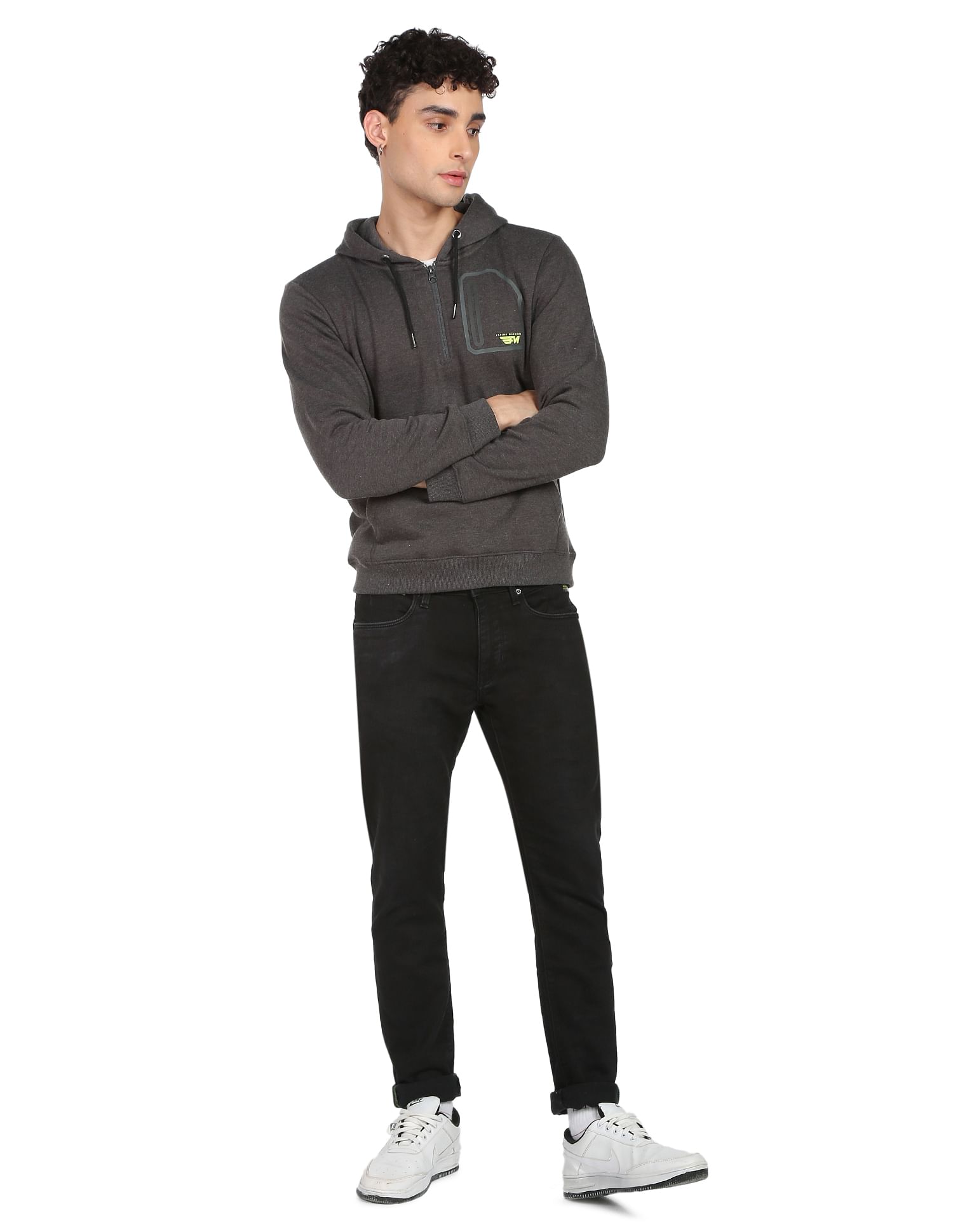 Flying Machine Heathered Hooded Sweatshirt