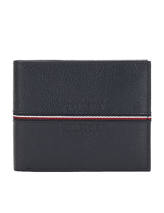 Buy Tommy Hilfiger Men Navy Leather Striped Tape Bi Fold Wallet