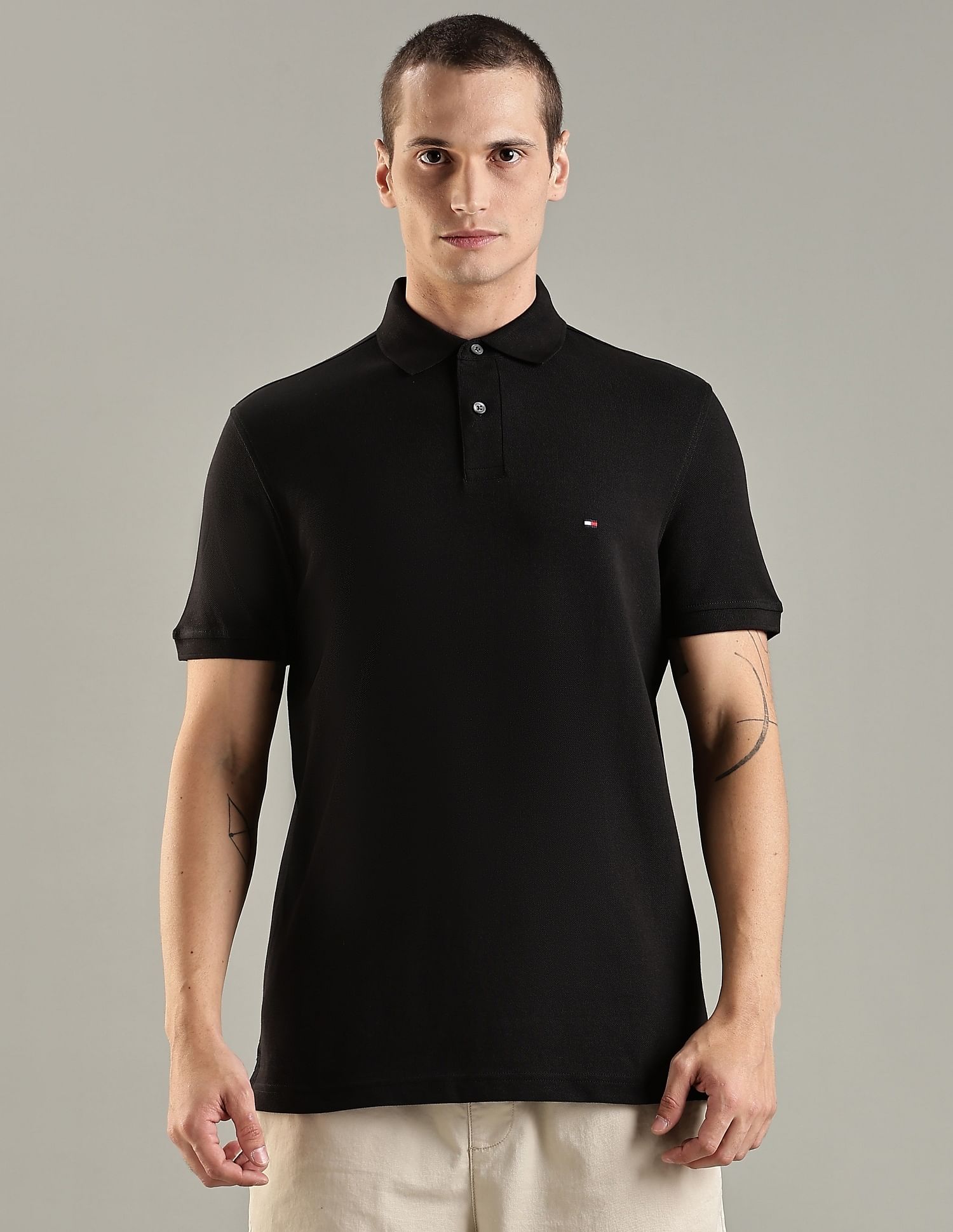 Tommy Hilfiger Solid Regular Fit Cotton Polo T-Shirt