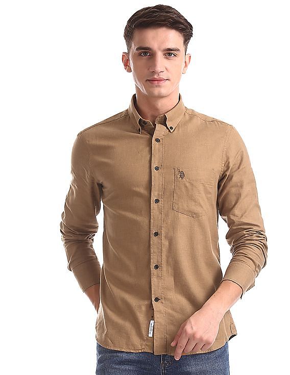 brown polo button down