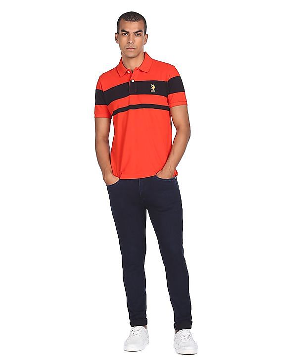 U.S. Polo Assn. Ribbed Collar Striped Polo Shirt