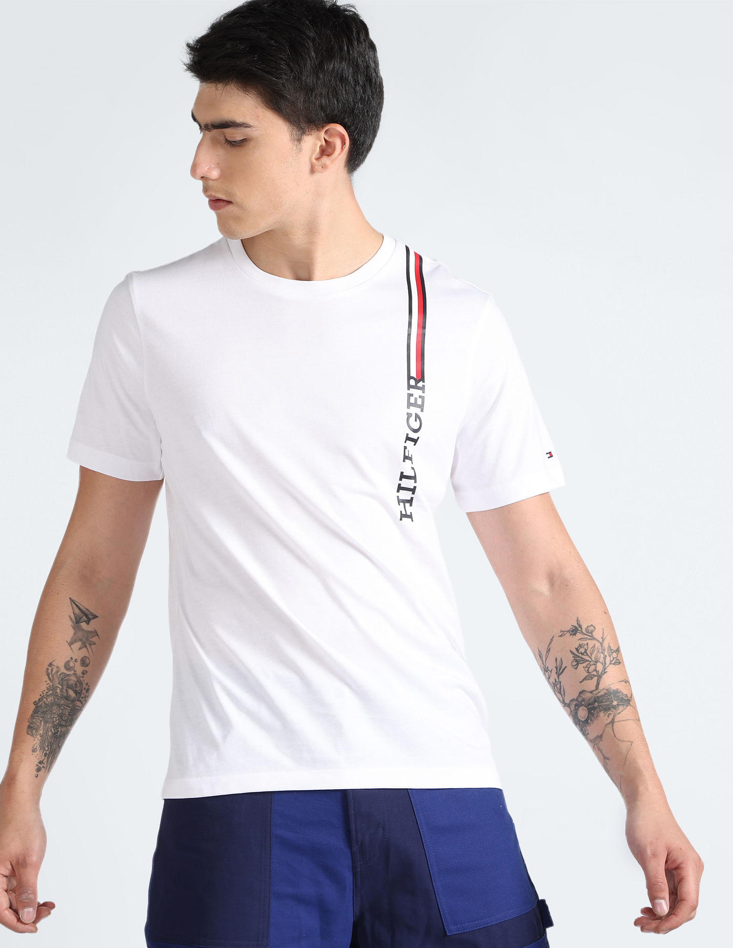 Buy Tommy Hilfiger Logo Vertical Stripe Cotton T-Shirt