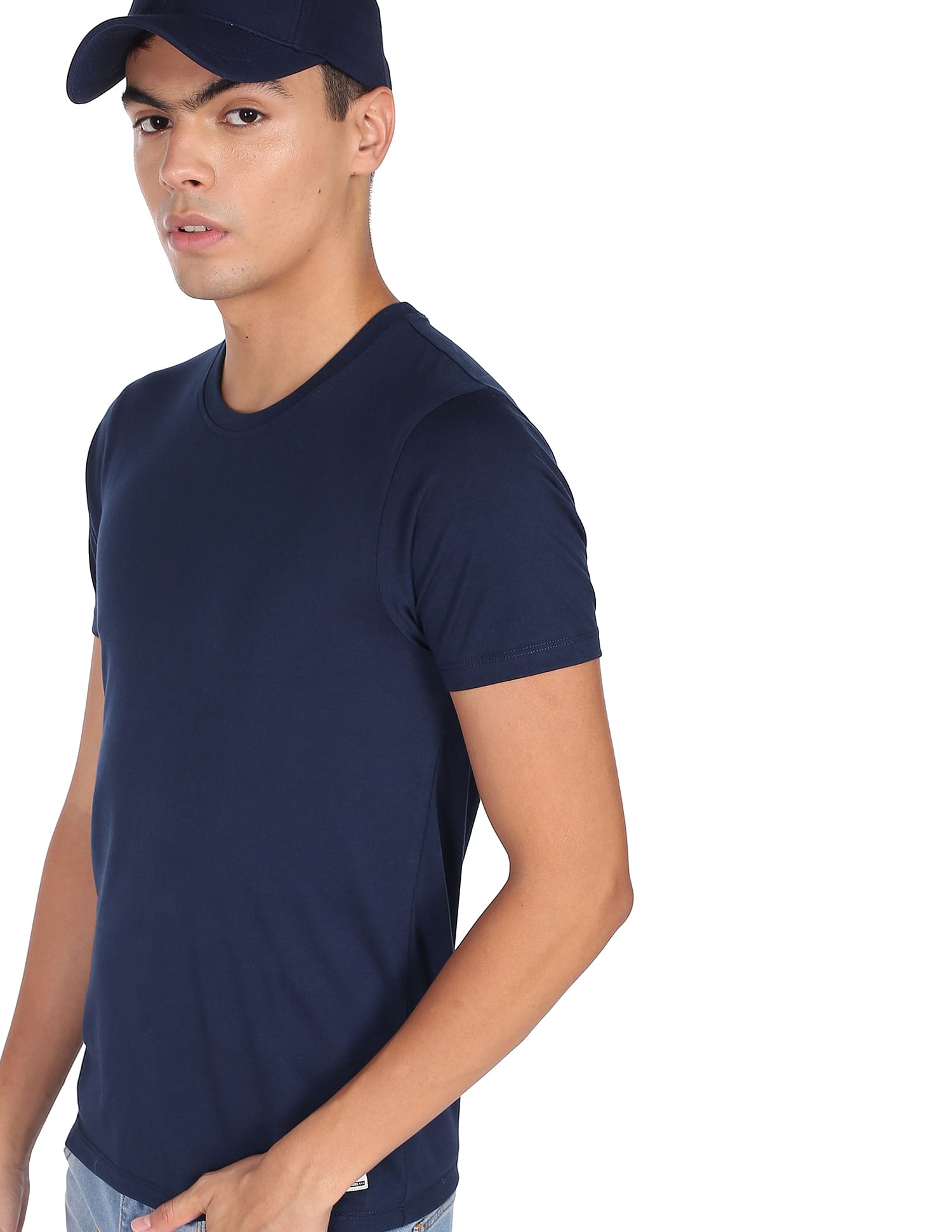 Flying Machine Solid Crew Neck Short Sleeve T-Shirt