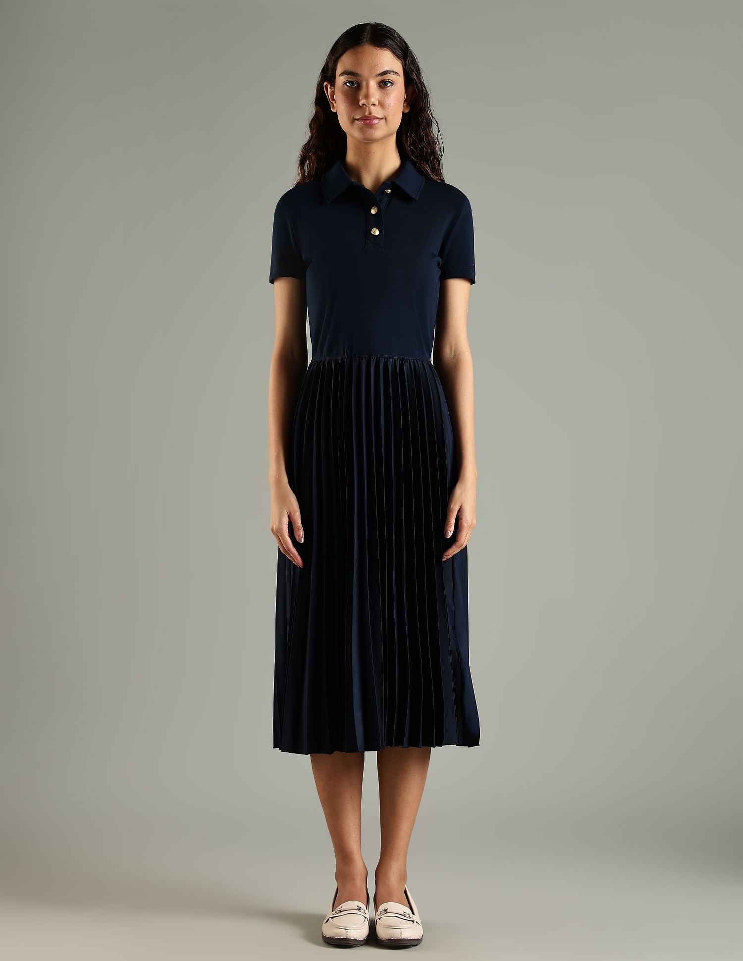 Tommy Hilfiger Cotton Polo Collar Midi Dress