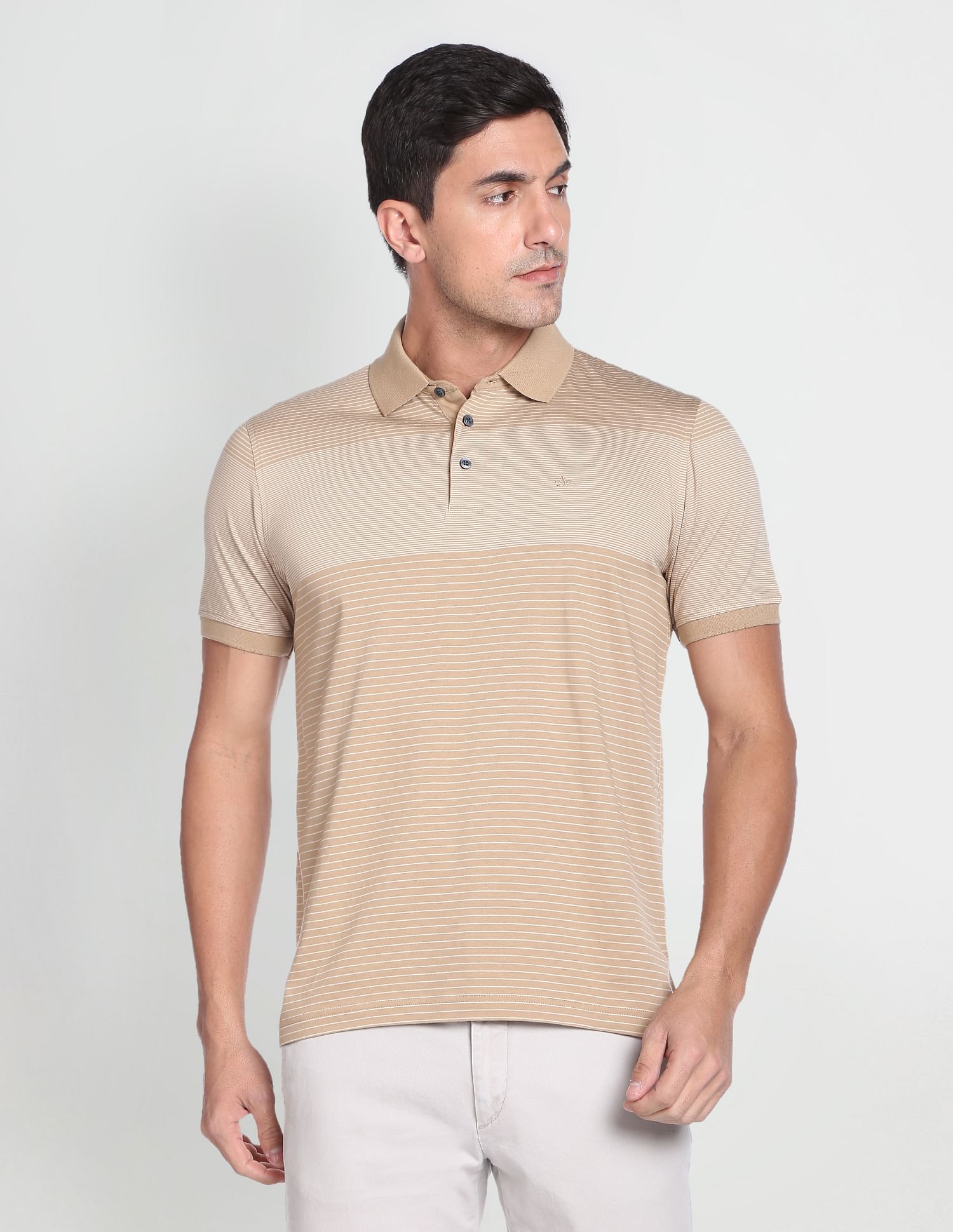 Arrow Horizontal Striped Mercerised Cotton Polo Shirt