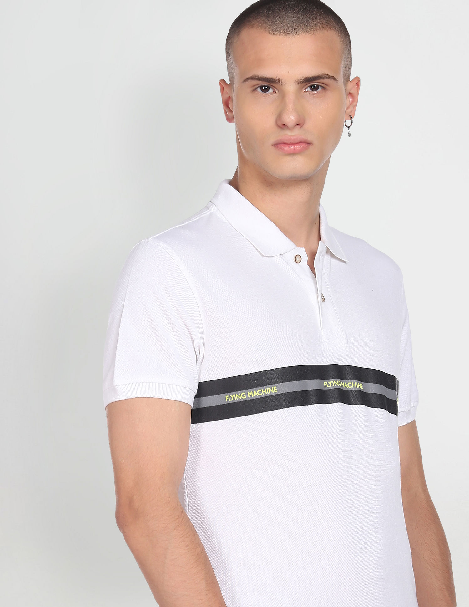Flying Machine Horizontal Stripe Pique Cotton Polo Shirt