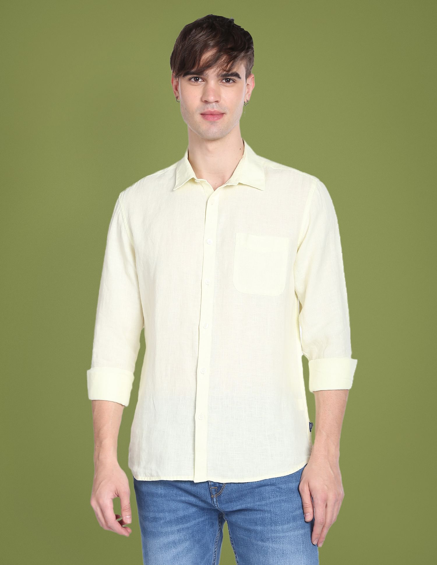 Flying Machine Solid Linen Shirt