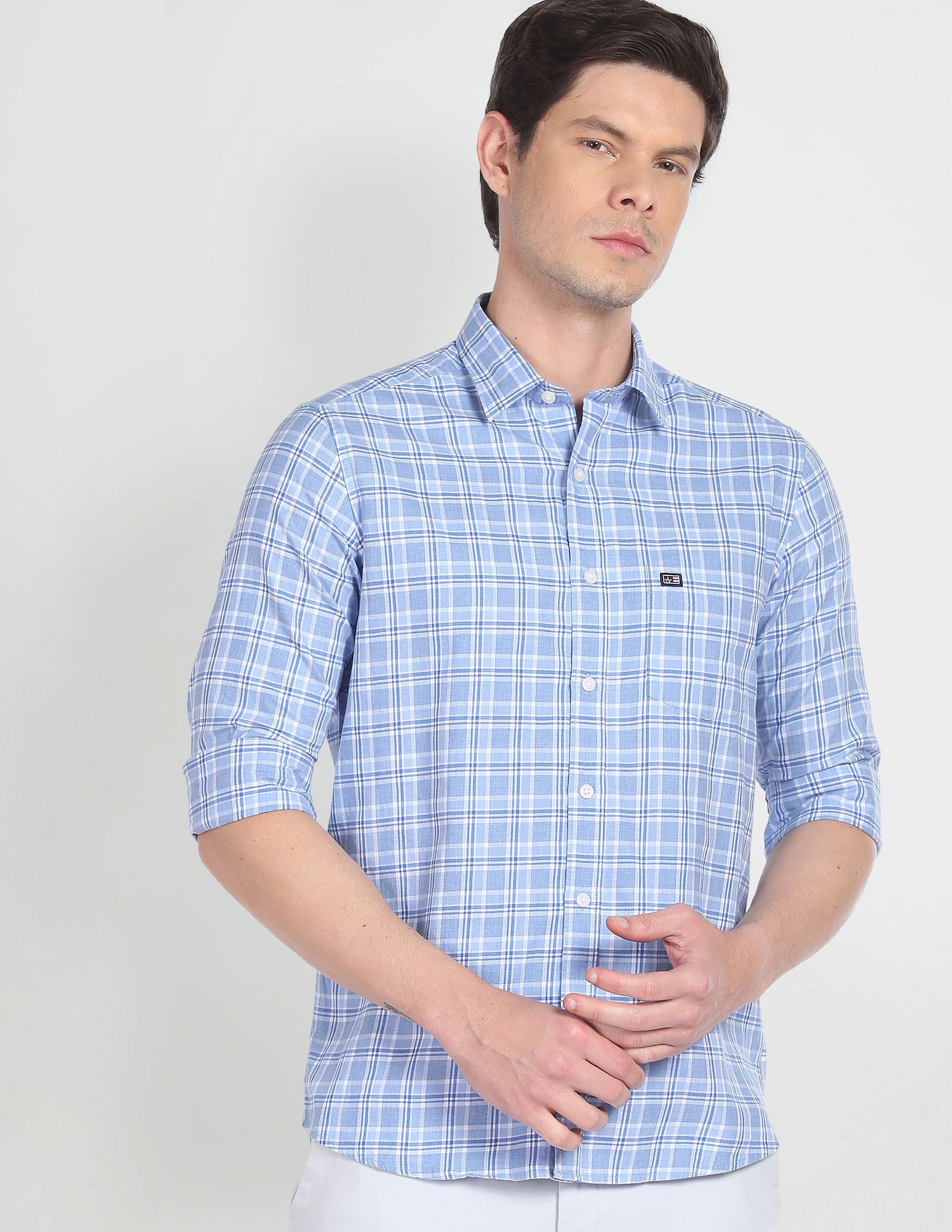 Arrow Sports Point Collar Tartan Check Casual Shirt