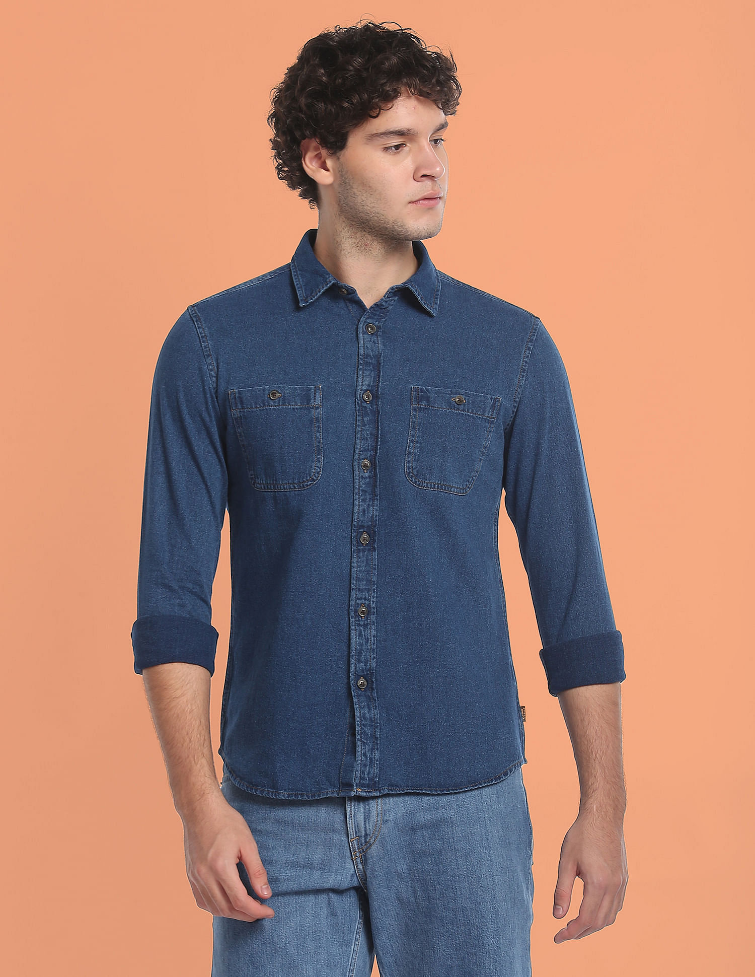 Flying Machine Patch Pocket Twill Denim Shirt