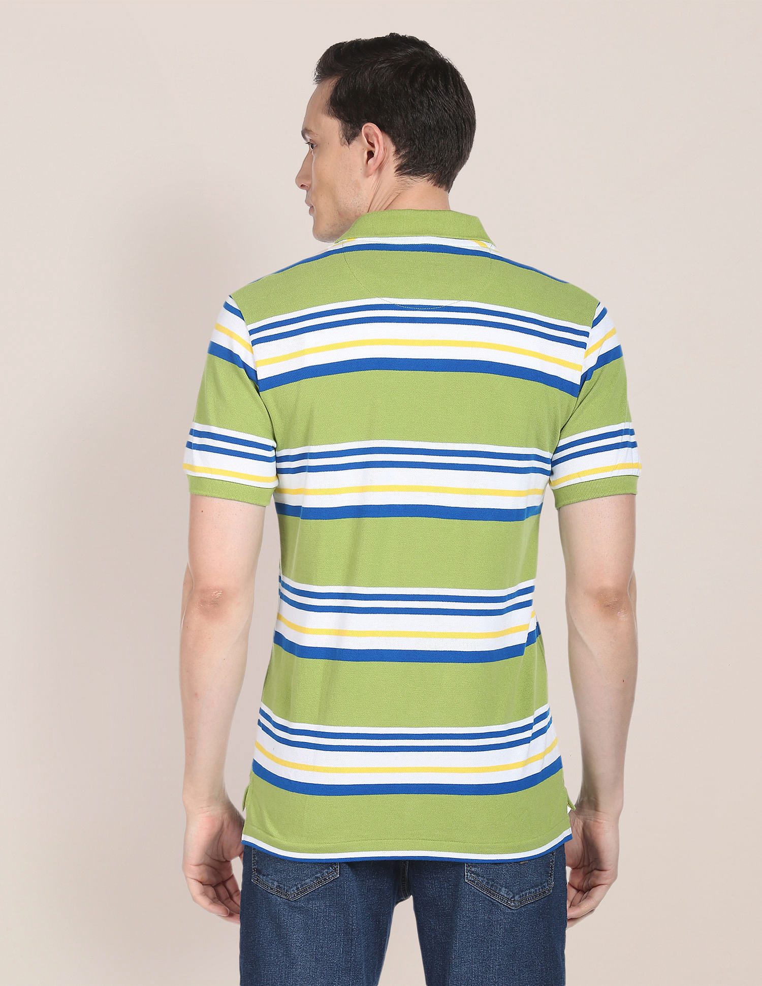 Green and blue outlet striped polo shirt