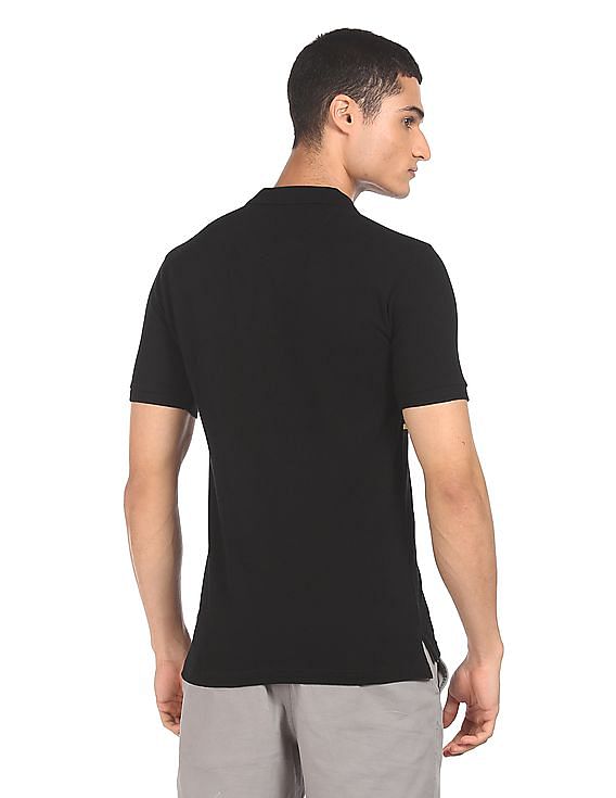 Aeropostale Men Black Ribbed Collar Contrast Stripe Polo Shirt