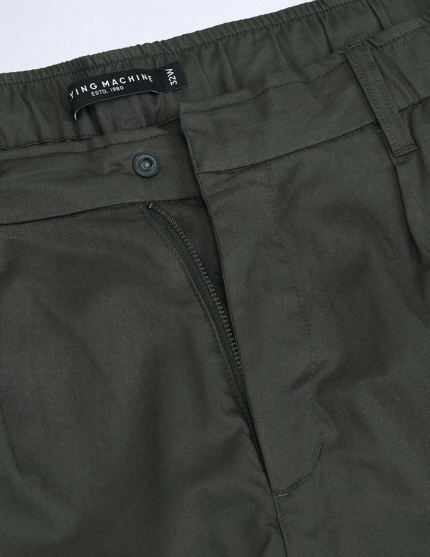 Flying Machine Solid Loose Fit Pleated Cargos
