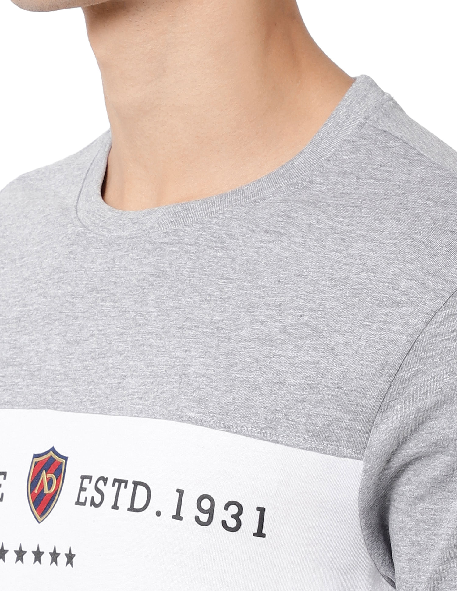 AD by Arvind Brand Print Colour Block Cotton T-Shirt