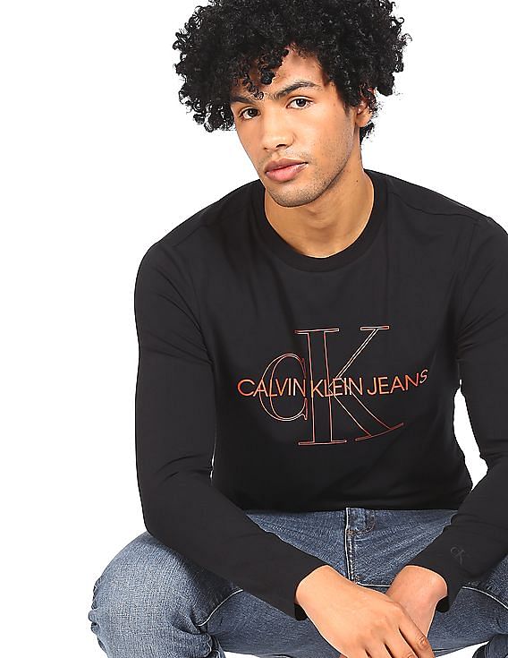 Buy Calvin Klein Men Black Round Neck Long Sleeve T-Shirt 