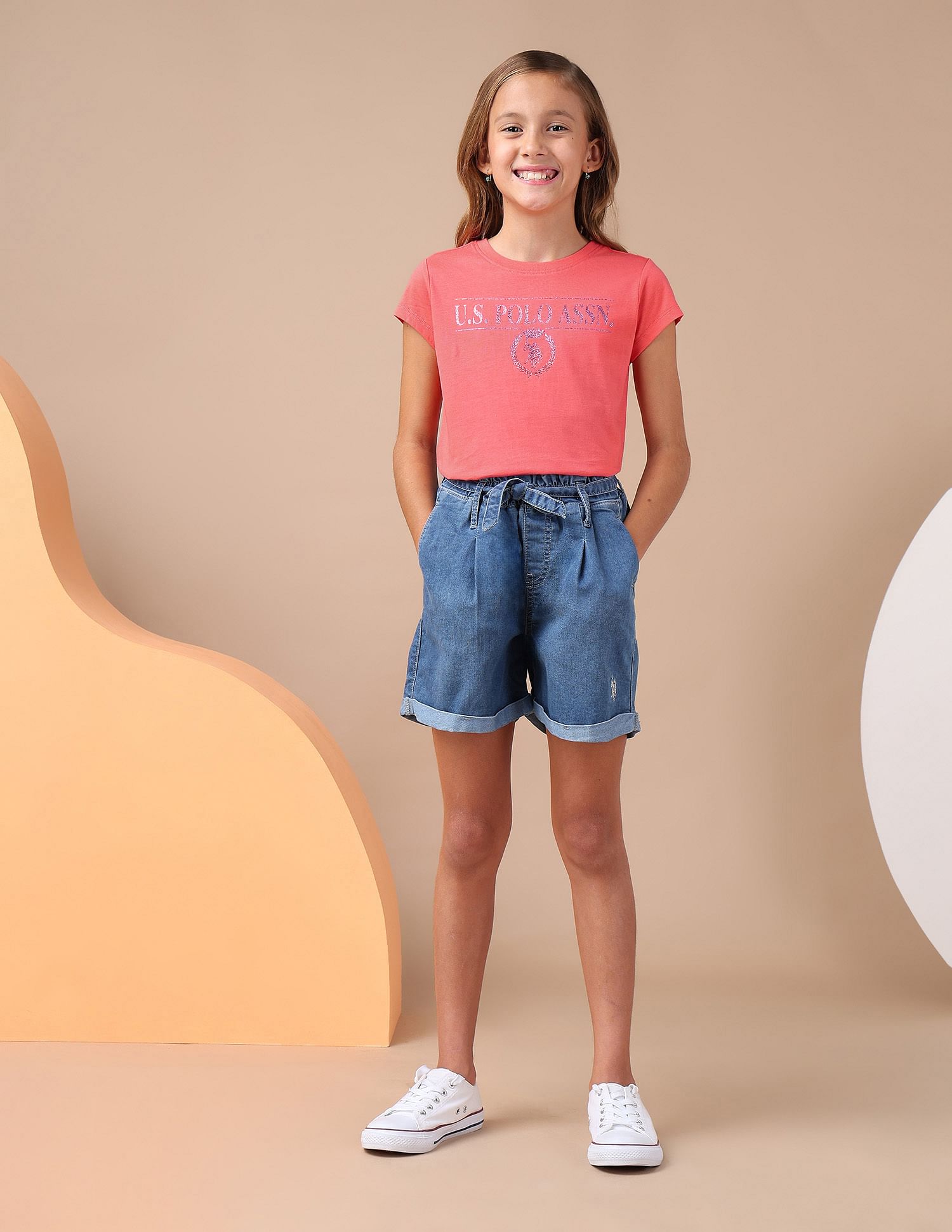 U.S. Polo Assn. Kids Girls Brand Printed Regular Fit T-Shirt