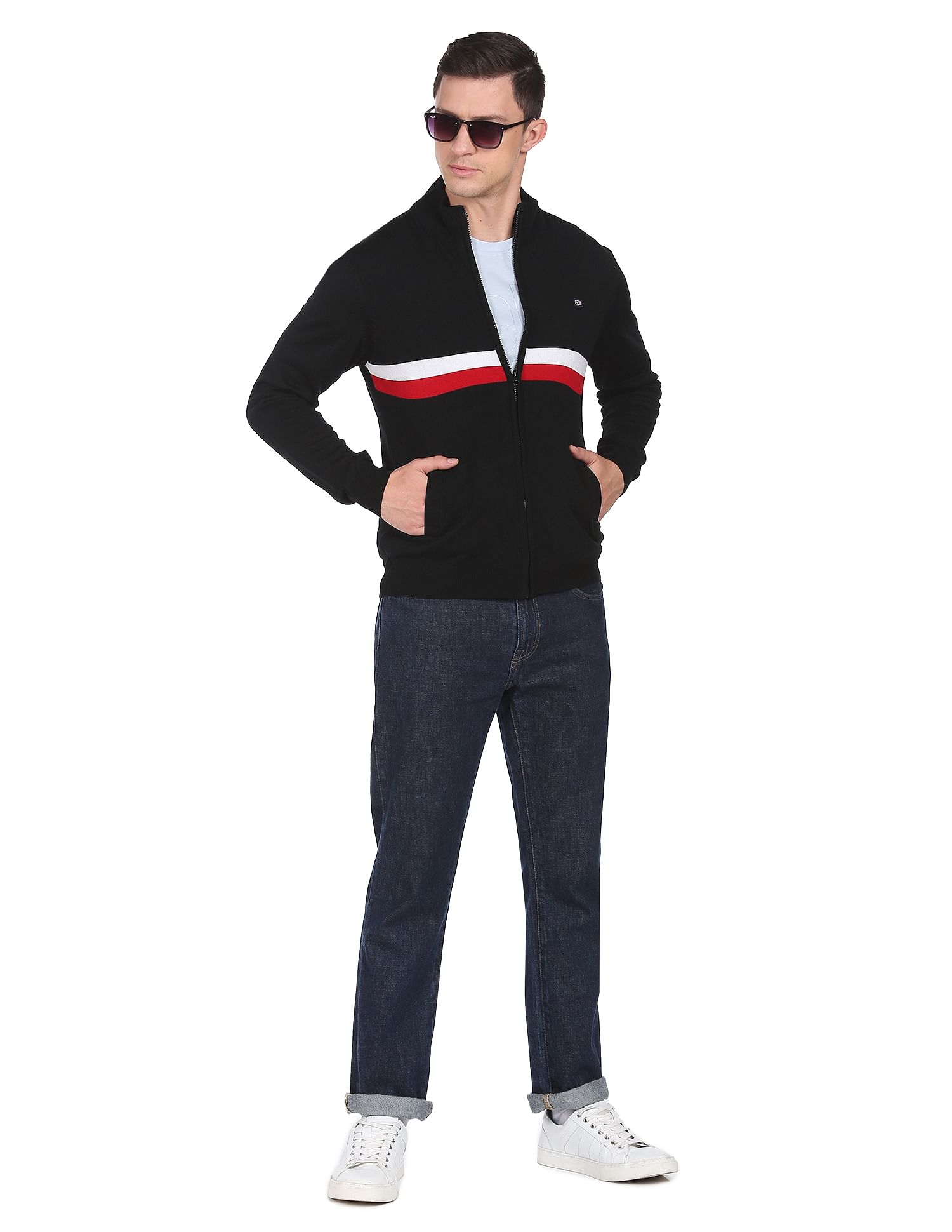Arrow Sports Contrast Stripe Acrylic Sweater