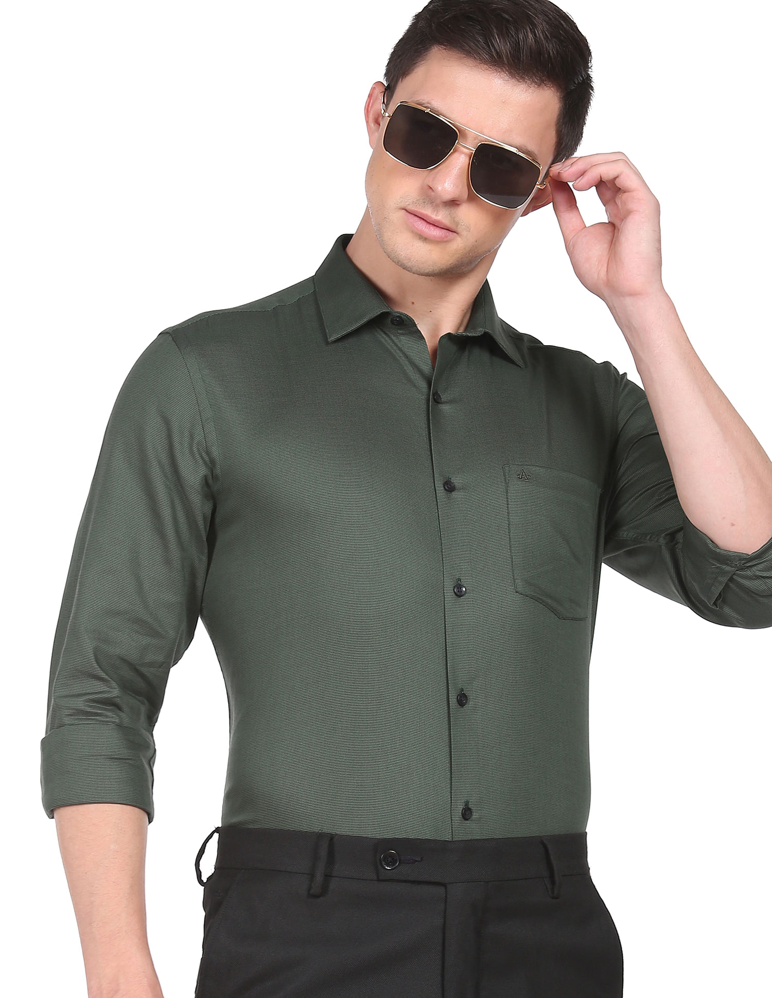 olive green formal shirt