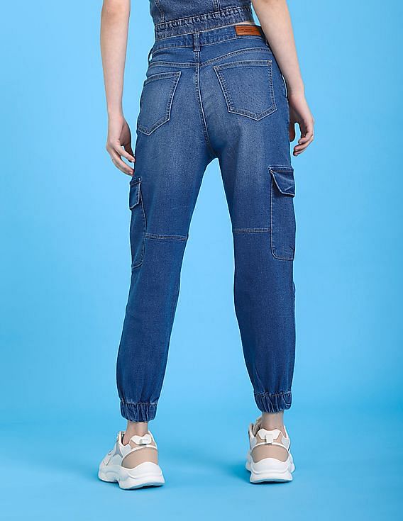 Buy Flying Machine Women High Rise Cargo Pocket Jogger Jeans - NNNOW.com