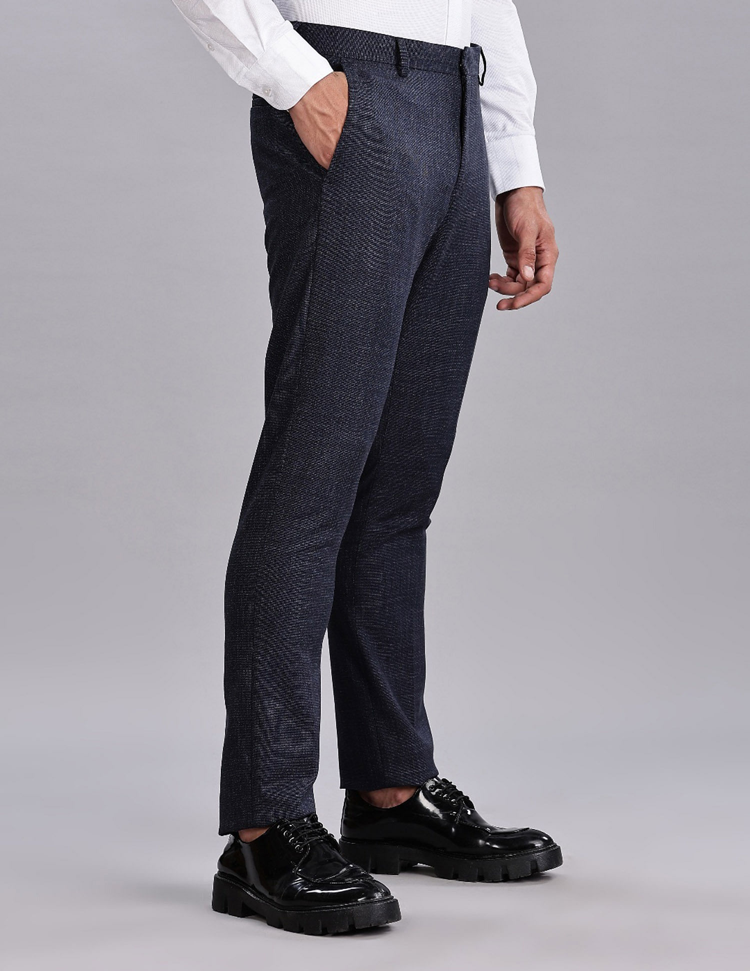 Tommy Hilfiger Regular-Fit Self-Design Mid Rise Trousers