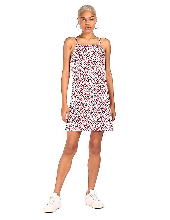 Buy Tommy Hilfiger Women Red And White Floral Print Mini Slip