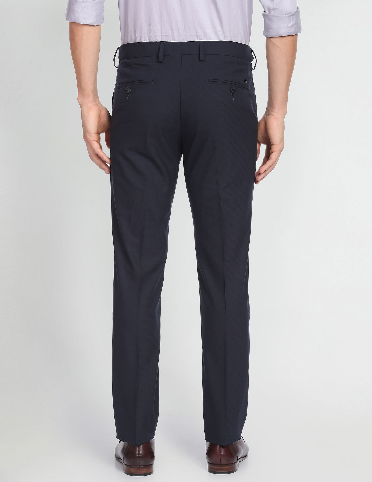 Buy Arrow Black Regular Fit Flat Front Trousers for Mens Online @ Tata CLiQ