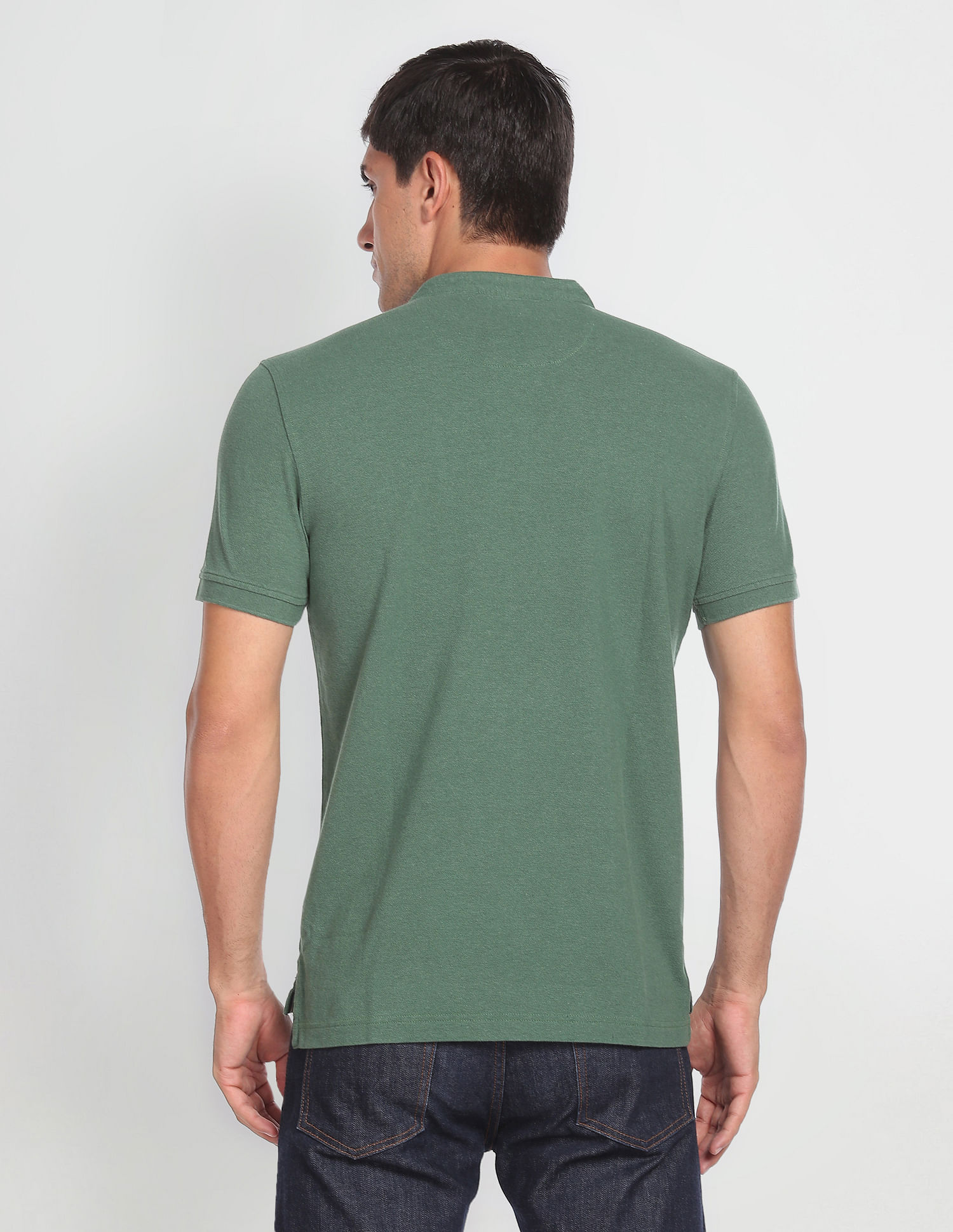 Arrow Sports Mandarin Collar Heathered Polo Shirt