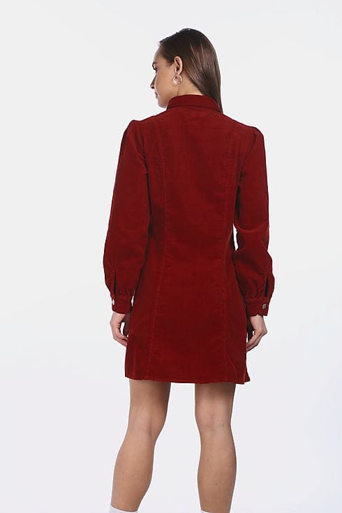 Buy Tommy Hilfiger Women Wine Red Fitted Corduroy Shirt Dress