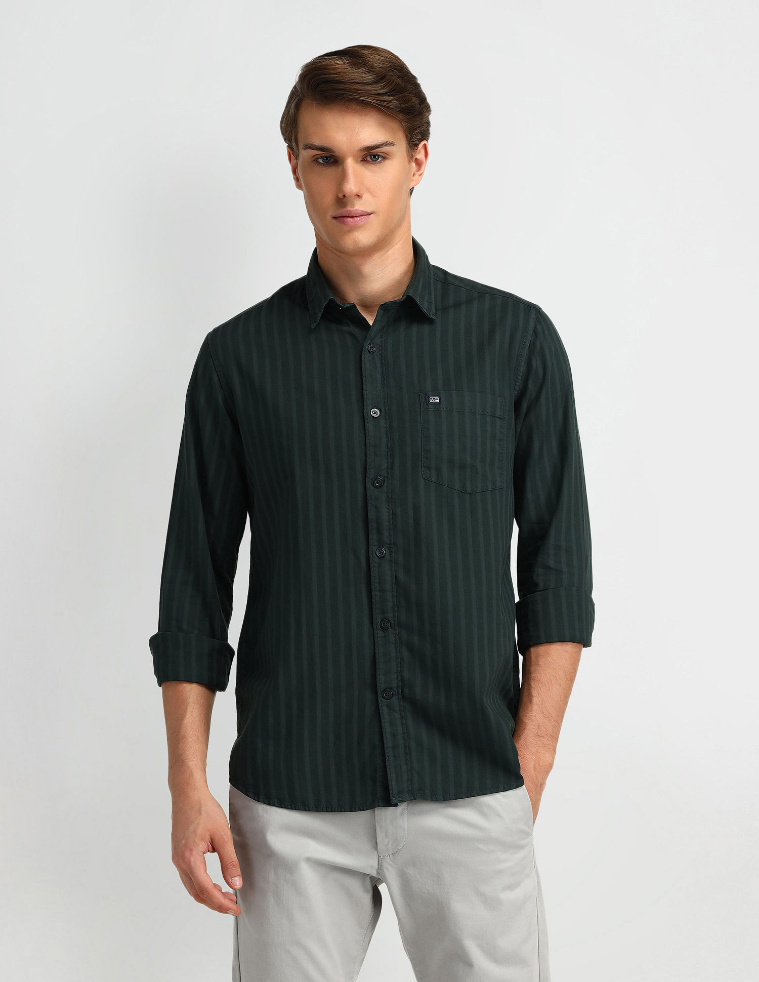 Arrow Sport Vertical Striped Cotton Shirt