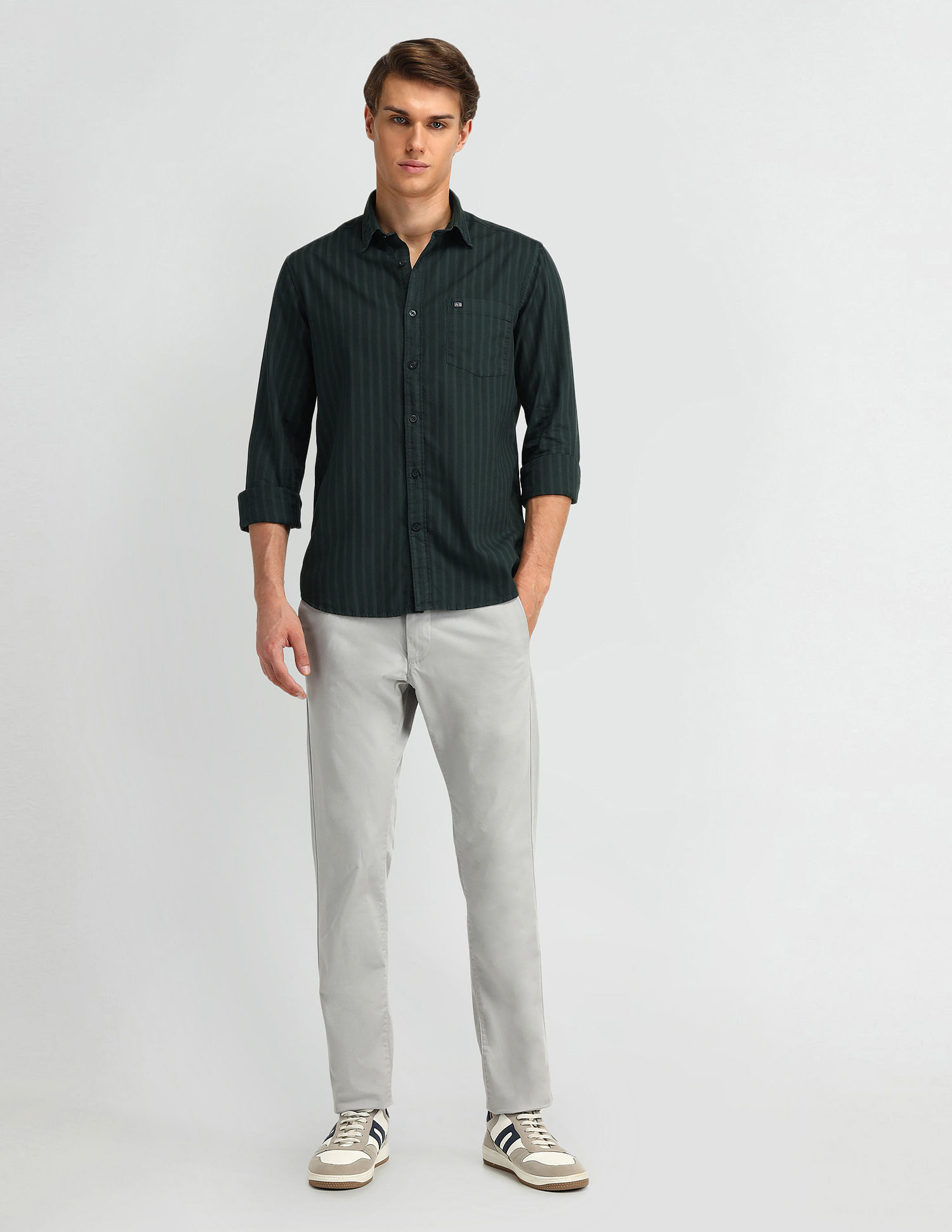 Arrow Sport Vertical Striped Cotton Shirt